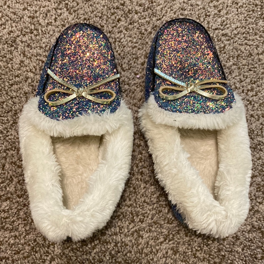 Pink Purple and Blue Girls Glitter Slippers